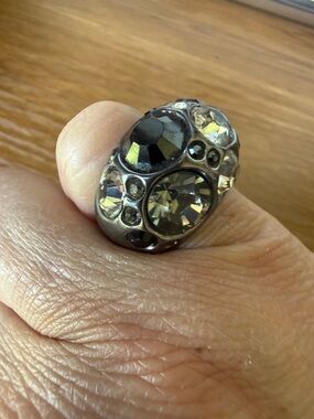 Agatha P- GunMetal Crystal Accent Statement Ring - Size 5.5